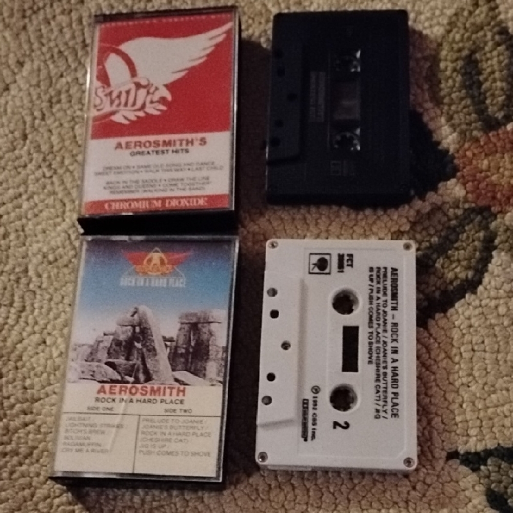 2 Vintage Aerosmith Cassette Tapes Rock In A Hard Place Greatest Hits Music